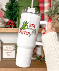 Six Seven Christmas Tumbler Green Hand Holiday Cup UV Design Festive Travel Mug