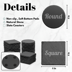 Custom Engraved Slate Coaster (Round or Square)