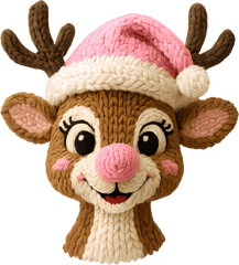 Faux Yarn Crochet Pink Reindeer - Christmas Ready to Press DTF Transfer