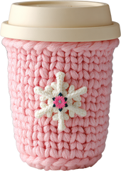 Faux Yarn Crochet Pink Coffee Cup - Christmas Ready to Press DTF Transfer