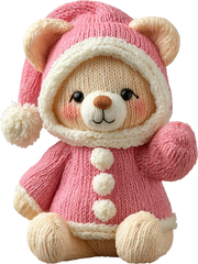 Faux Yarn Crochet Pink Teddy Bear - Christmas Ready to Press DTF Transfer