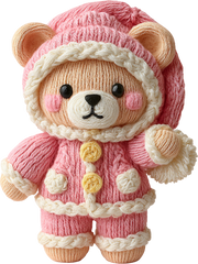 Faux Yarn Crochet Pink Teddy Bear - Christmas Ready to Press DTF Transfer