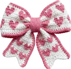 Faux Yarn Crochet Pink Heart Bow - Valentines Day Ready to Press DTF Transfer