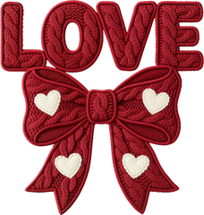 Faux Yarn Crochet Red Love Bow - Valentines Day Ready to Press DTF Transfer