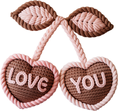 Faux Yarn Crochet Valentines Day Cherry Love You - Valentines Day Ready to Press DTF Transfer