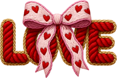 Faux Yarn Crochet Valentine Bow Love - Valentines Day Ready to Press DTF Transfer