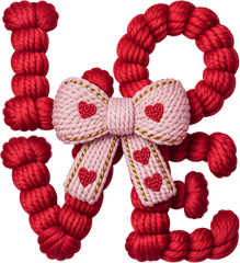 Faux Yarn Crochet Valentine Bow Love - Valentines Day Ready to Press DTF Transfer