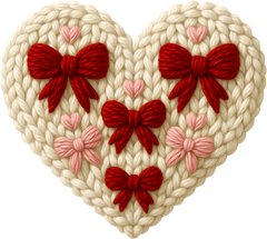 Faux Yarn Crochet Bow Heart - Valentines Day Ready to Press DTF Transfer