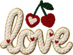 Faux Yarn Crochet Red Cherry Love - Valentines Day Ready to Press DTF Transfer