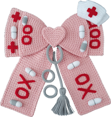 Faux Yarn Crochet Nurse Xoxo Pink Bow - Valentines Day Ready to Press DTF Transfer