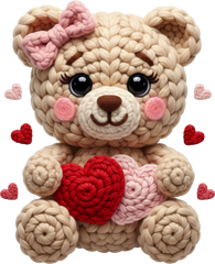 Faux Yarn Valentine Teddy Bear - Valentines Day Ready to Press DTF Transfer