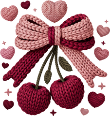 Faux Yarn Bow Cherry Valentine - Valentines Day Ready to Press DTF Transfer