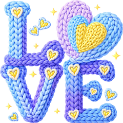 Faux Yarn Crochet Valentine Blue Heart Love - Valentines Day Ready to Press DTF Transfer