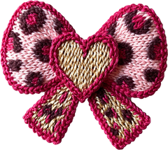 Faux Yarn Crochet Heart Pink Bow - Valentines Day Ready to Press DTF Transfer