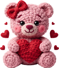 Faux Yarn Crochet Valentine Pink Teddy Bear - Valentines Day Ready to Press DTF Transfer