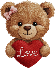 Faux Yarn Valentine Red Heart Love Teddy Bear - Valentines Day Ready to Press DTF Transfer