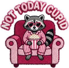 Faux Yarn Crochet Valentine Not Today Cupid Raccoon - Valentines Day Ready to Press DTF Transfer