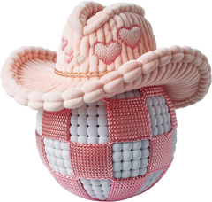 Faux Yarn Crochet Valentine Cowboy Hat Pink Disco Ball - Valentines Day Ready to Press DTF Transfer