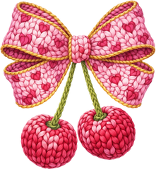 Faux Yarn Crochet Valentine Bow Cherry - Valentines Day Ready to Press DTF Transfer