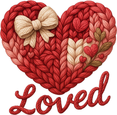 Faux Yarn Valentine Bow Heart Love - Valentines Day Ready to Press DTF Transfe