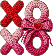 Faux Yarn Crochet Valentine Pink Bow Xoxo - Valentines Day Ready to Press DTF Transfer