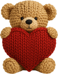 Faux Yarn Knitted Teddy Bear With Heart - Valentines Day Ready to Press DTF Transfer