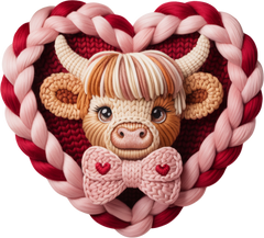 Faux Yarn Crochet Highland Cow Heart - Valentines Day Ready to Press DTF Transfer