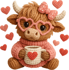 Faux Yarn Crochet Valentine Highland Cow - Valentines Day Ready to Press DTF Transfer