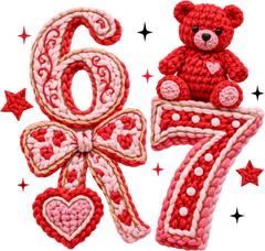 Faux Yarn Crochet Red 67 Teddy Bear - Valentines Day Ready to Press DTF Transfer