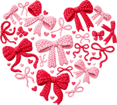 Faux Yarn Valentine Bow Heart - Valentines Day Ready to Press DTF Transfer