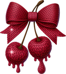 Faux Yarn Crochet Valentine Bow Cherry - Valentines Day Ready to Press DTF Transfer