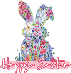 Floral Bunny Happy Easter - Easter Ready to Press DTF Transfer