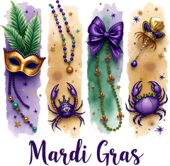 Mardi Gras Purple Gold Mask Crab And Beads - Mardi Gras Ready to Press DTF Transfer