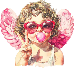 Valentines Pink Cupid Sunglasses And Bubblegum - Valentines Day Ready to Press DTF Transfer