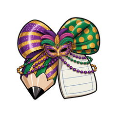 Pencil Coquette Mardi Gras - School Ready to Press DTF Transfer