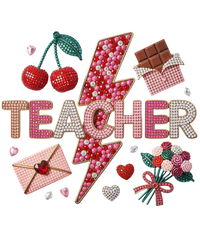 Teacher Rhinestone Cherry Girly Shirt - School Ready to Press DTF Transfer