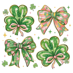 Lucky Clover and Bow Set - St Patricks Day Ready to Press DTF Transfer