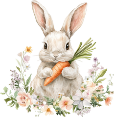 Floral Easter Bunny with Carrot – Easter Ready to Press DTF Transfer