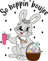 Cute Bunny with Tumbler & Easter Basket – Easter Ready to Press DTF Transfer