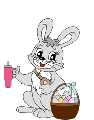 Cute Bunny with Tumbler & Easter Basket – Easter Ready to Press DTF Transfer