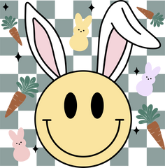 Smiley Bunny Face with Peeps & Carrots – Easter Ready to Press DTF Transfer