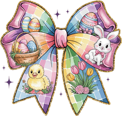 Colorful Coquette Easter Bow with Bunny & Chick – Easter Ready to Press DTF Transfer