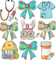 Coquette Nurse Easter Bunny & Elements Bundle – Easter Ready to Press DTF Transfer