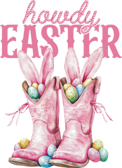 Howdy Easter Pink Cowboy Boots with Bunny Ears – Easter Ready to Press DTF Transfer