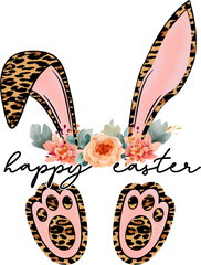 Leopard Print Bunny Ears & Paws with Floral Crown – Easter Ready to Press DTF Transfer