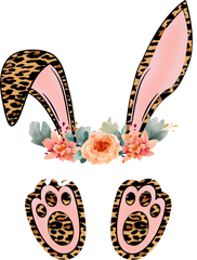 Leopard Print Bunny Ears & Paws with Floral Crown – Easter Ready to Press DTF Transfer