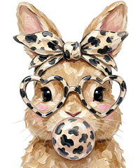 Oil Paint Leopard Bunny with Heart Glasses & Bubblegum – Easter Ready to Press DTF Transfer