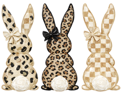 Leopard & Checkered Trio Easter Bunnies with Bows – Easter Ready to Press DTF Transfer