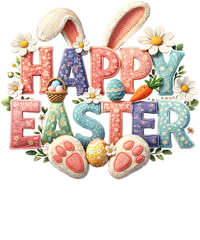 Quilted Patchwork "Happy Easter" Typography with Bunny Ears & Feet – Easter Ready to Press DTF Transfer