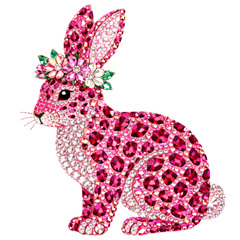 Pink Leopard Rhinestone Easter Bunny with Floral Crown – Easter Ready to Press DTF Transfer
